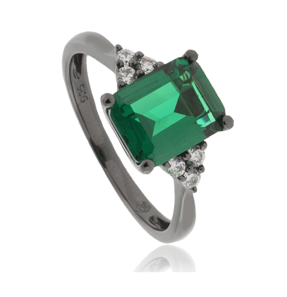 Precioso Anillo de Plata Negra con Esmeralda