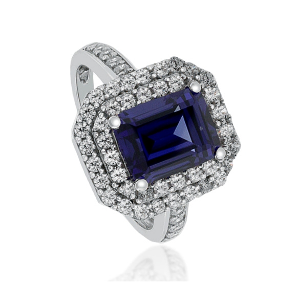 Anillo de Plata de Ley con Tanzanita corte Esmeralda