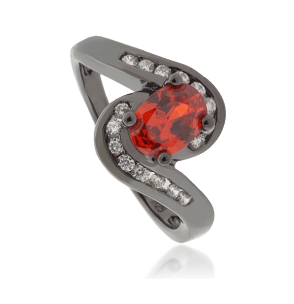 Anillo de Plata Oxidada con Ópalo de Fuego Corte Redondo