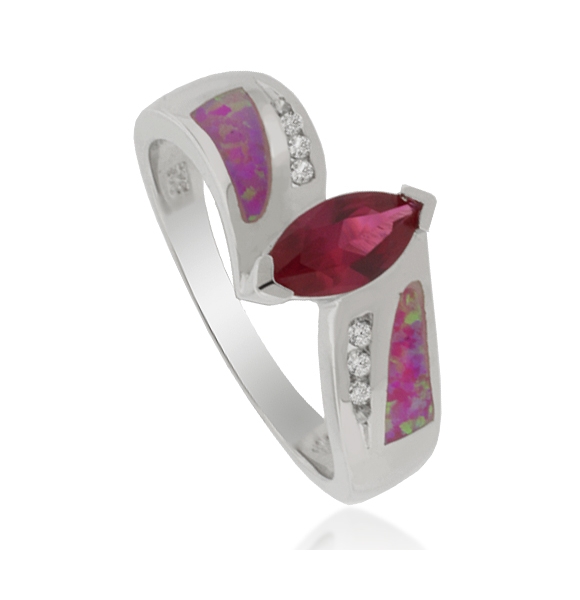 Anillo de Rubí y Ópalo Australiano en Plata