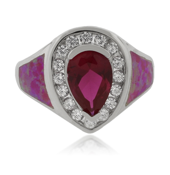Anillo de Rubí y Ópalo Rosa en Plata