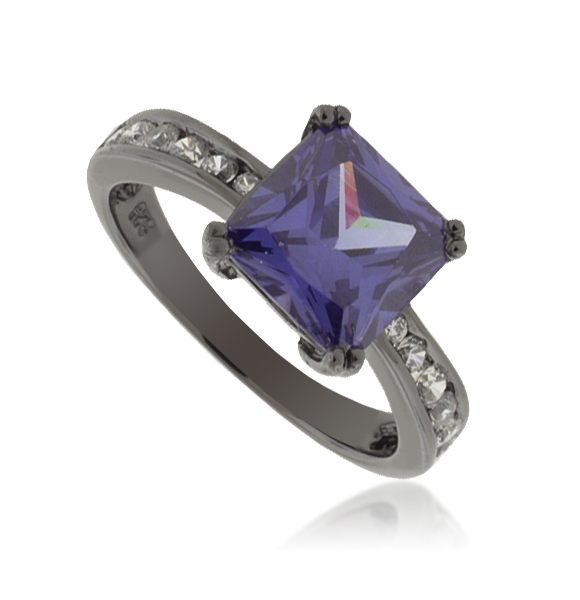 Anillo de Plata .925 con Tanzanita en Corte Cuadrado