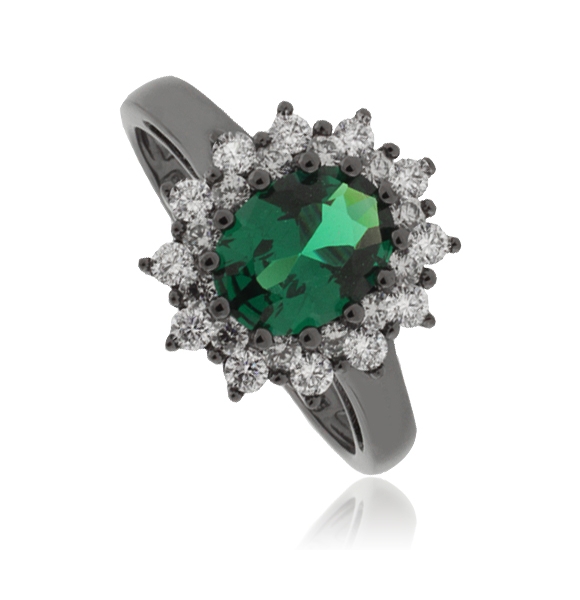 Anillo de Plata Oxidada con Esmeralda corte Ovalado