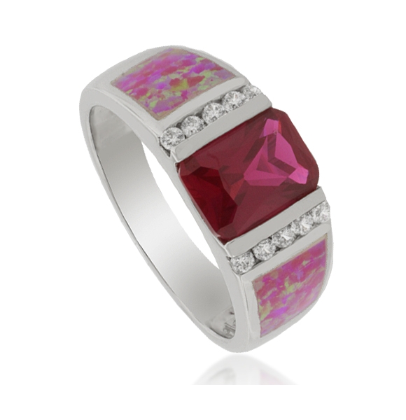 Anillo de Rubí y Ópalo Rosa en Plata