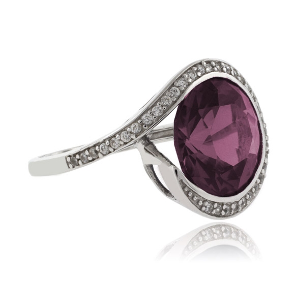 Anillo Redondo de Alejandrita en Plata Fina .925 ( Morado/Rosa )