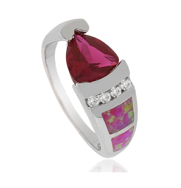 Anillo de Rubí y Ópalo Australiano en Plata