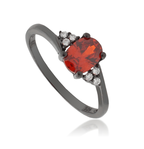 Anillo de Plata Oxidada con Ópalo de Fuego