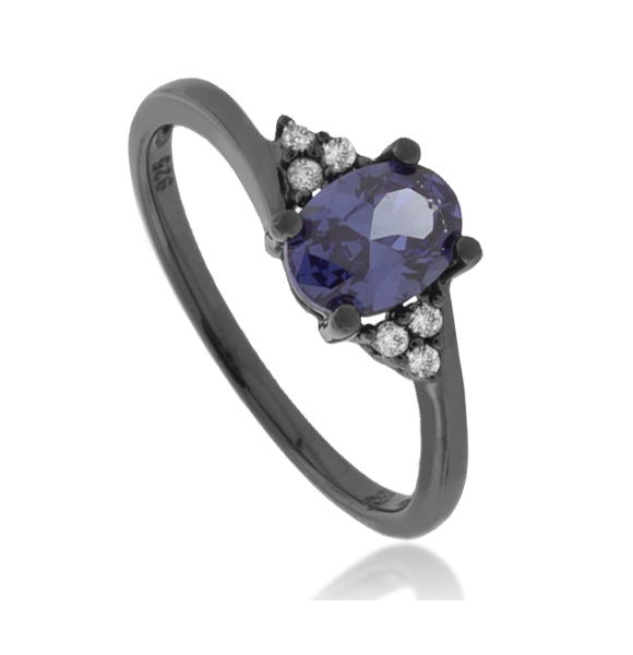 Anillo de Tanzanita en Plata Negra .925