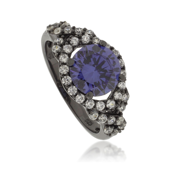 Anillo de Plata Oxidada con Tanzanita Corte Redondo