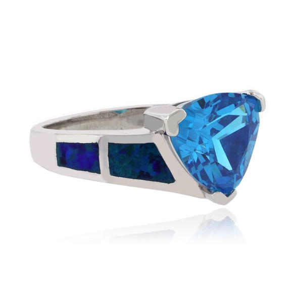 Anillo de Topacio Azul con Ópalo Australiano en Plata Fina .925