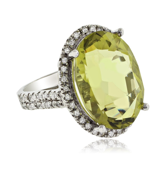 Anillo de Oro Blanco 14K con Citrina Amarilla Natural