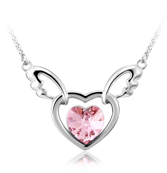 Collar de Cristal Swarovski Chapado en Rodio en Forma de Corazón Color Rosa