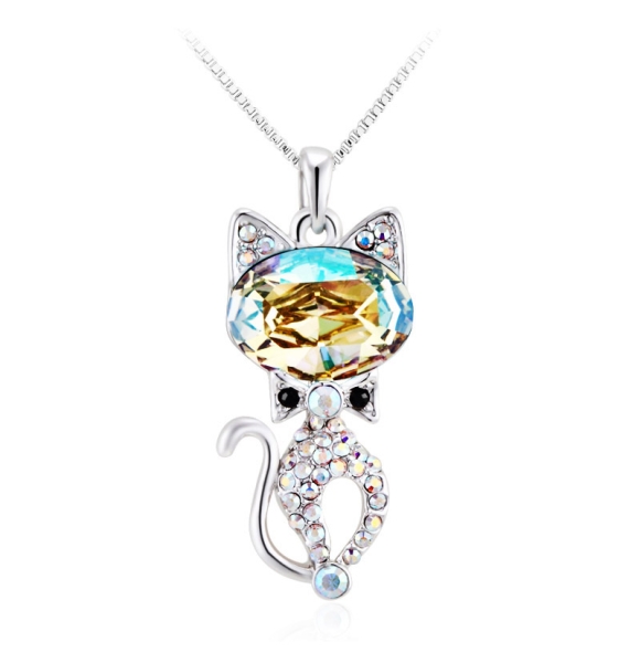 Collar de Cristal Swarovski Chapado en Rodio en Forma de Gato Color Amarillo