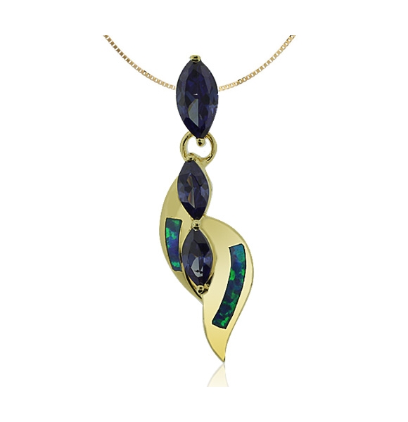 Gold Plated Pendant With 3 Tanzanite stones in Marquise Cut and Australian Opal