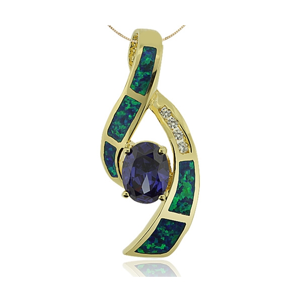 Dije en Baño de Oro con Tanzanita en Corte Oval y Ópalo Australiano