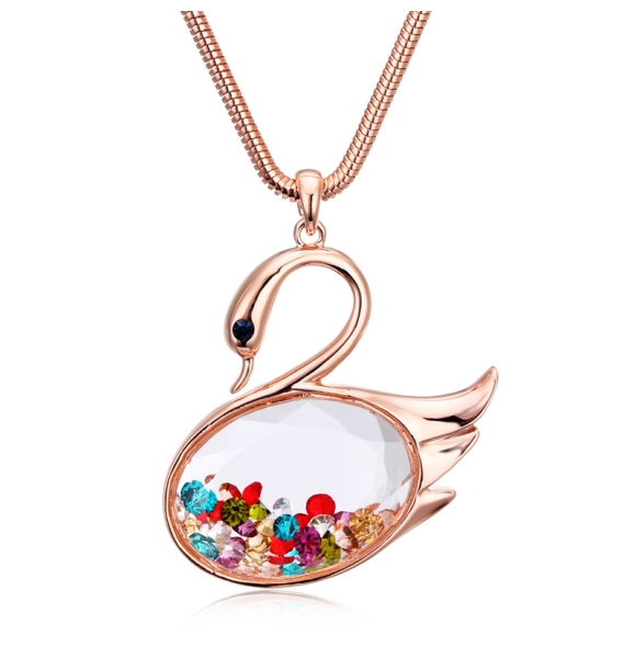 Hermoso collar de Swarovski de Oro Rosa de 18K en Forma de Cisne