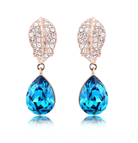 Hermosos Aretes de swarovski de Oro Rosa de 18k Color Azul
