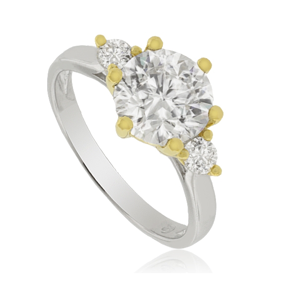 Anillo de Compromiso en Plata .925 con zirconias y baño de oro de 14K.