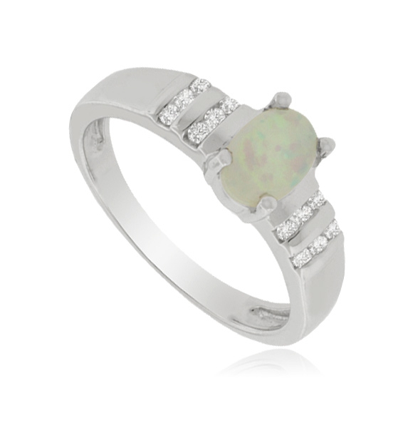Anillo de Ópalo con Diamantes Sintéticos en Plata