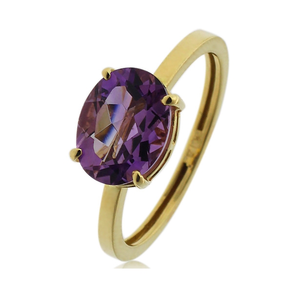 Hermoso Anillo de Amatista Genuina en Oro de 14K
