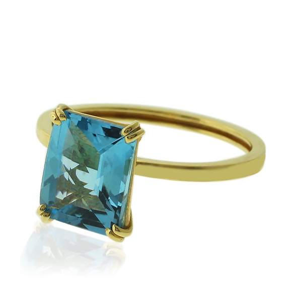 Anillo de Topacio Azul Genuino en Oro de 14K