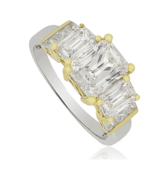 Anillo de plata de 3 piedras y baño de oro