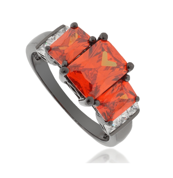 Anillo de Plata Oxidada con 3 Piedras de Ópalo de Fuego