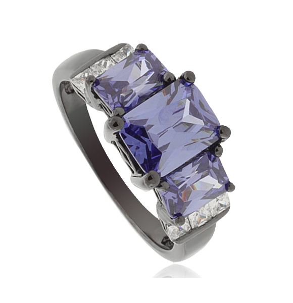 Anillo de Plata Oxidada con 3 Piedras de Tanzanita