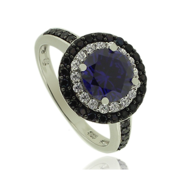 Anillo de Plata con Piedra Preciosa de Tanzanita en Corte Circular