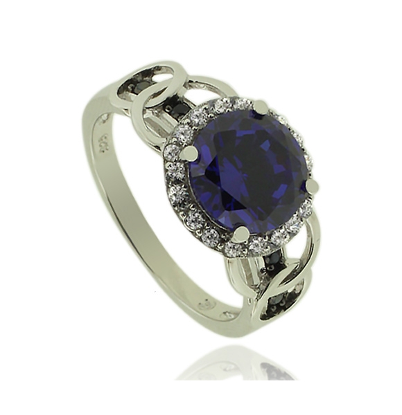 Hermoso Anillo de Plata con Piedra Preciosa de Tanzanita Redondo