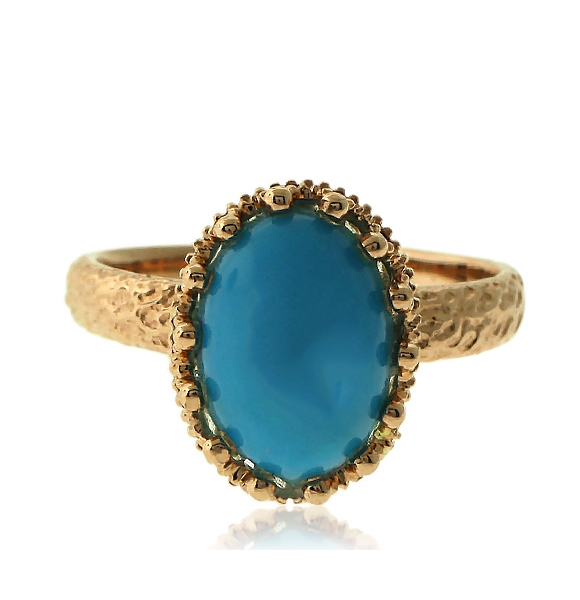 Anillo de Turquesa Genuina con 18 Quilates de Oro Amarillo