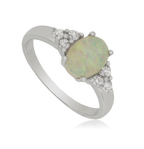 Anillo de  Plata con Ópalo y Diamantes Sintéticos