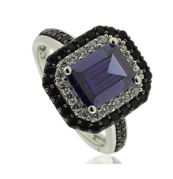 Anillo de Plata con Piedra Preciosa de Tanzanita Esmeralda