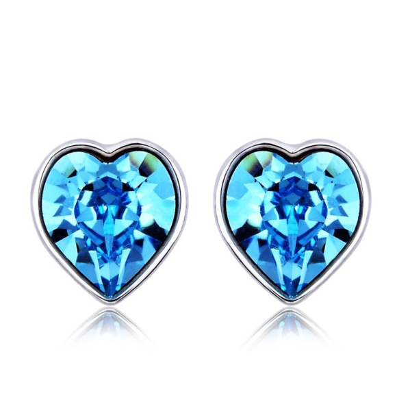 Aretes Azules de Swarovski con Rodio En Forma De Corazón