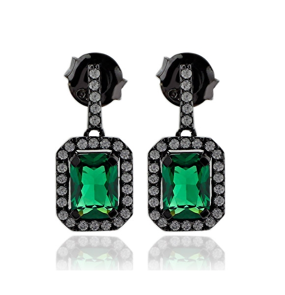 Preciosos Aretes de Plata Negra Con Esmeralda