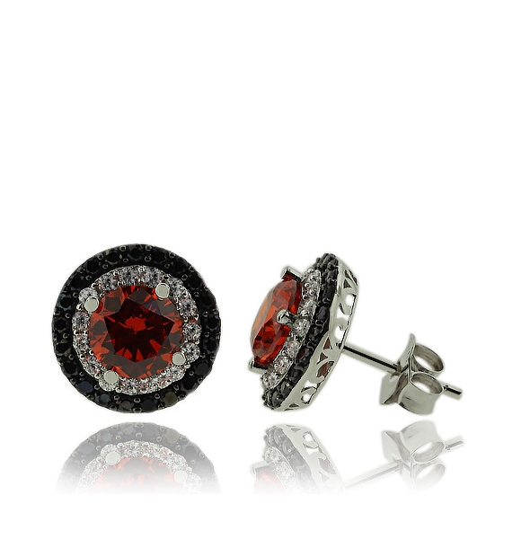 Aretes de Plata con Ópalo de Fuego en Corte Circular y Zirconias.