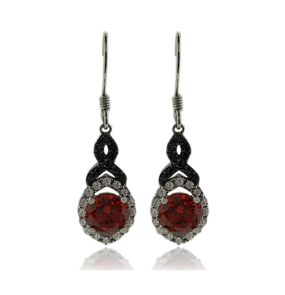 Hermosos Aretes de Plata con Zirconia y Ópalo de Fuego en Corte Circular