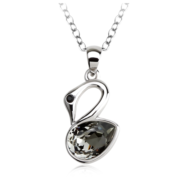Collar Cisne Negra Swarovski Cristal Con Rodio
