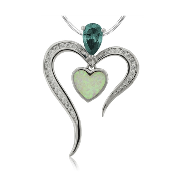 Collar de Plata fina con Piedra Alejandrita y Ópalo Australiano en Forma de Corazón