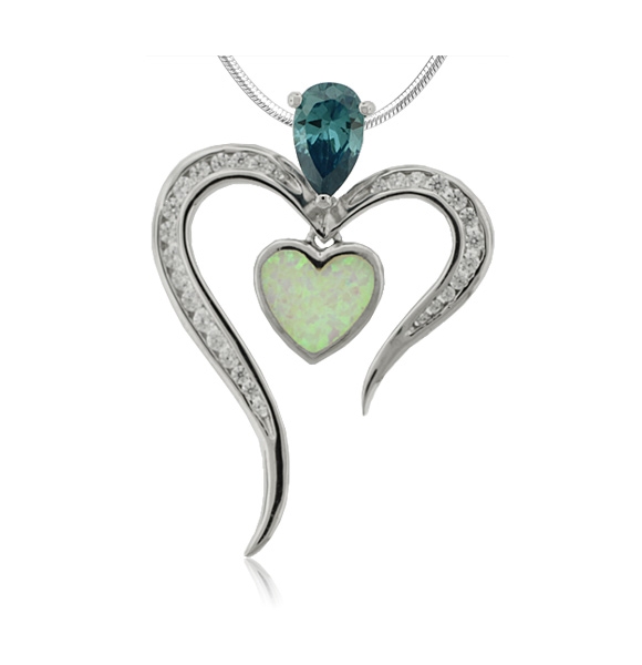 Collar de Plata fina con Piedra Alejandrita y Ópalo Australiano en Forma de Corazón