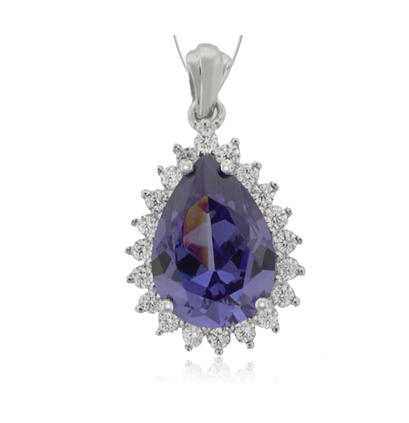 Dije de Plata Fina y Tanzanita en Corte de Pera con Zirconias Blancas