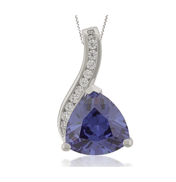 Dije de Plata Fina y Tanzanita en corte Triangular con Zirconias Blancas