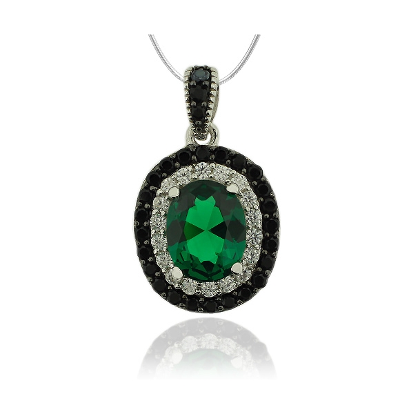 Dije de Plata .925 con Piedra de Esmeralda en Corte Ovalado y Zirconias