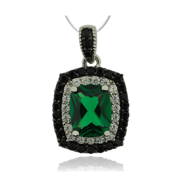 Dije de Plata .925 con Piedra de Esmeralda y Zirconias