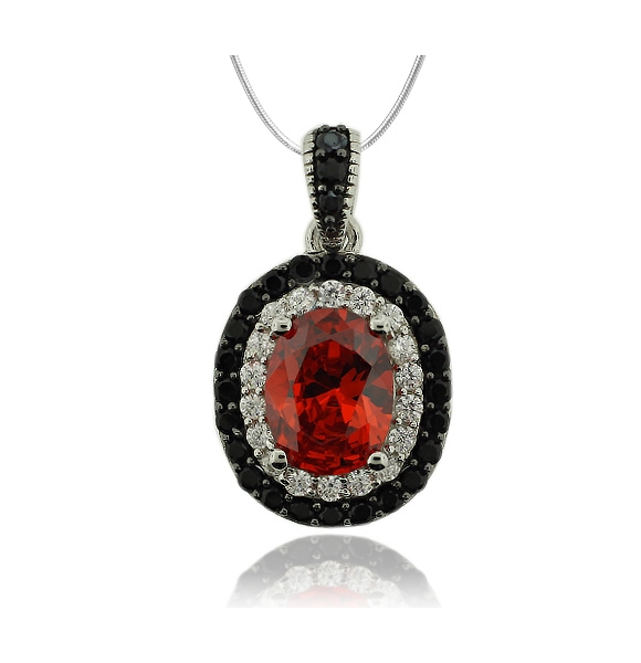 Elegante Dije de Plata .925 con Piedra de Ópalo de Fuego en Corte Ovalado y Zirconias