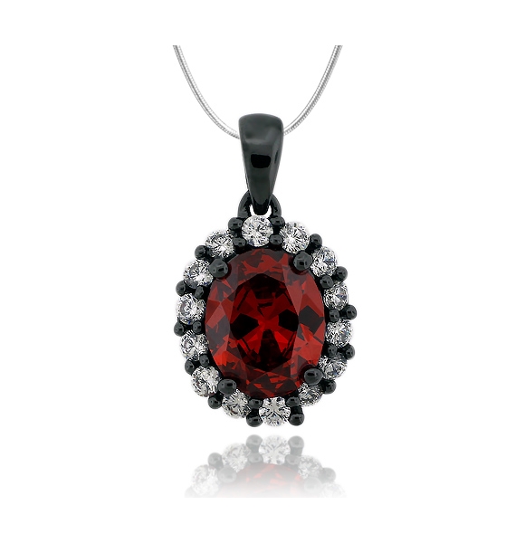 Dije de Ópalo de Fuego en Corte Ovalado y Plata Negra