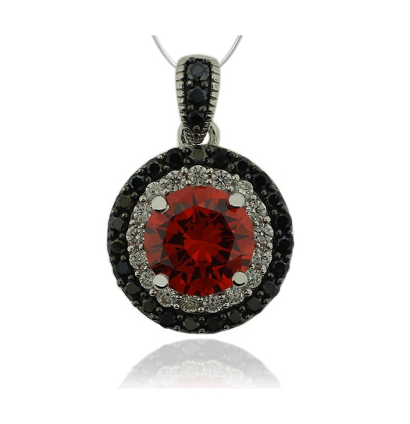 Piedra de Ópalo de Fuego en Corte Redondo y Zirconias en un Dije de Plata .925