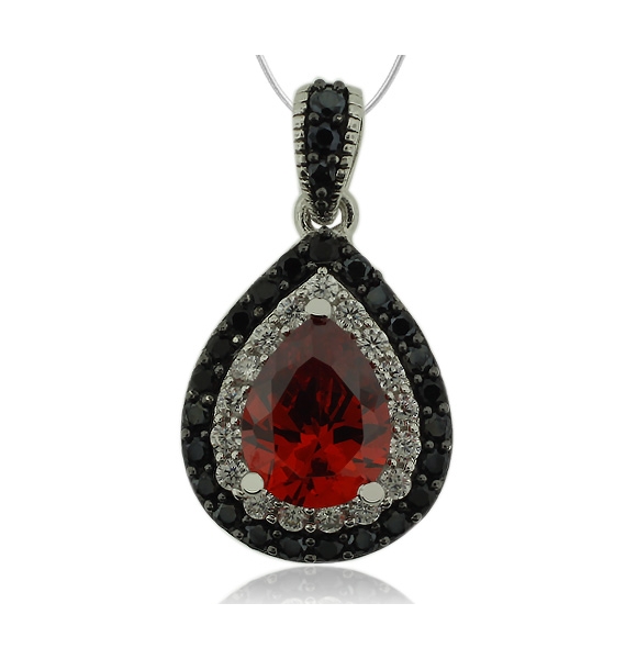 Dije de Plata .925 con Piedra de Ópalo de Fuego en Corte Pera y Zirconias