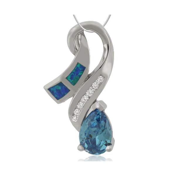 Dije de Ópalo y Topaz azul en Corte de Pera con Plata