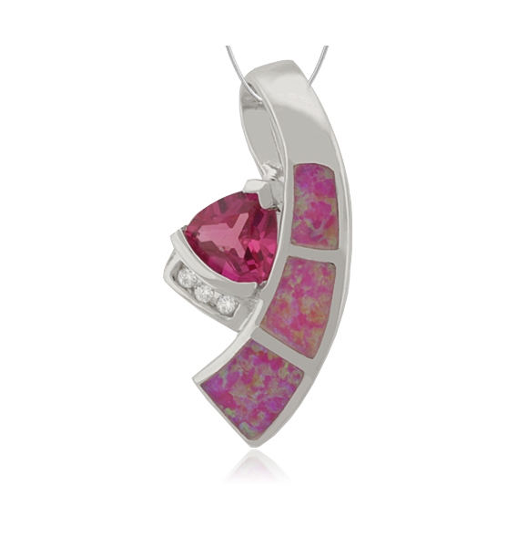 Hermoso Dije de Plata con Piedra Rubí y Ópalo Australiano